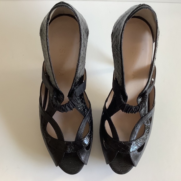 Escada Black Leather Peep-Toe Stiletto Heels, Beautiful EUC! Size 38.5 - Picture 10 of 11